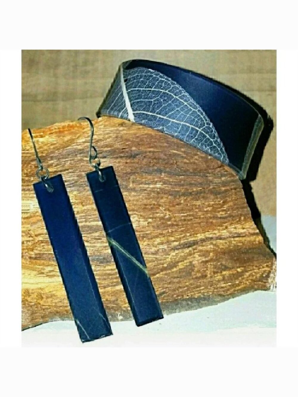 Handmade Nature Lovers Bracelet & Earrings Leaf Prints Earthy Artisan Jewelry
